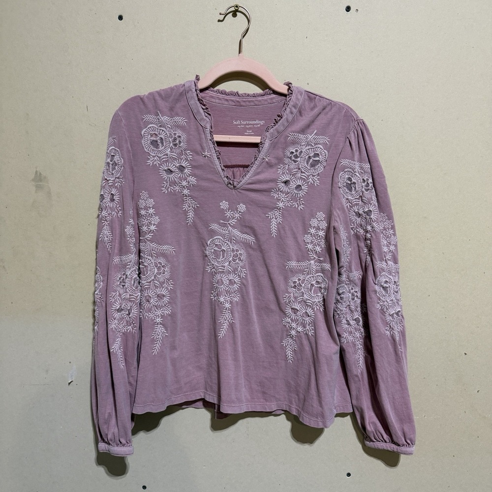 Soft Surroundings Avisa Embroidered Blouse Dusty Pink Mauve Boho Small